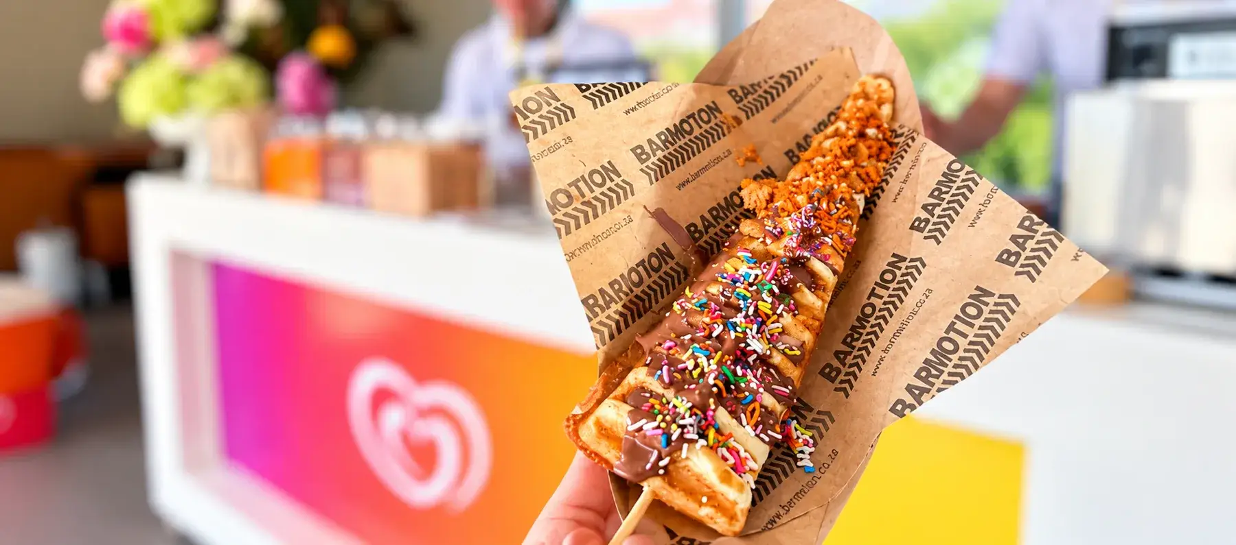 Rainbow Sprinkled Chocolate Waffle Treat