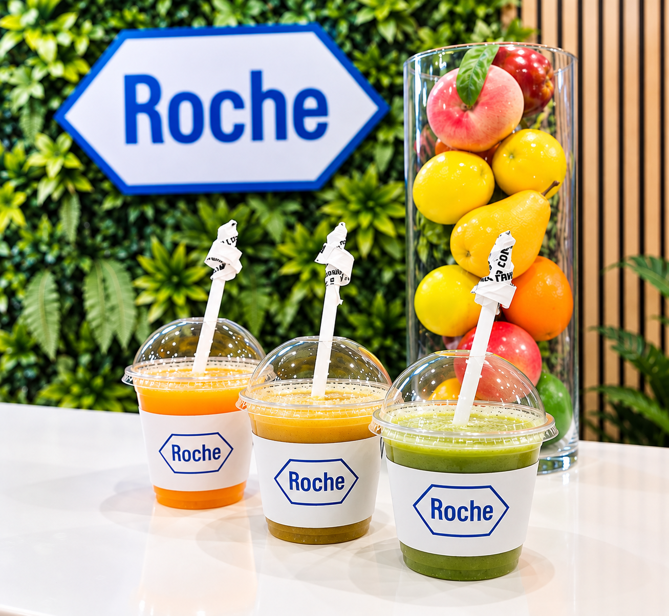 Smoothie bar brabded cup sleeve exhibition
