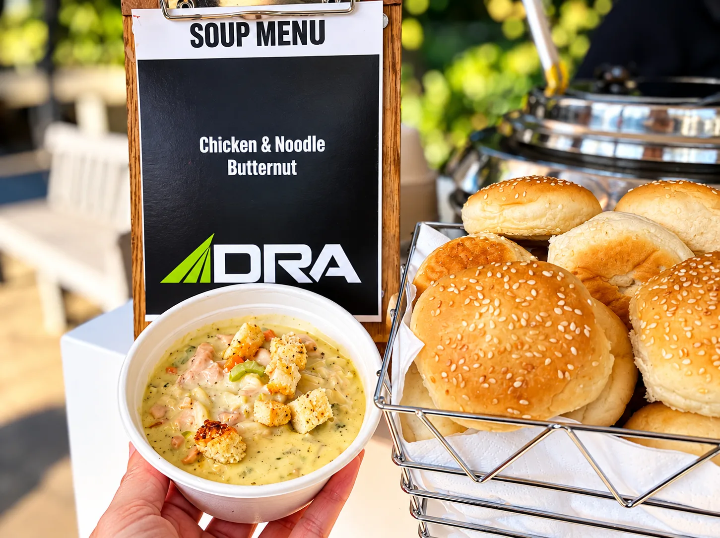 Soup Station with Creamy Bowl and Rolls