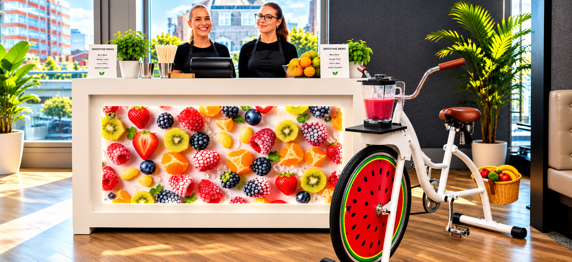 Blender bike wellness branded bar smoothie