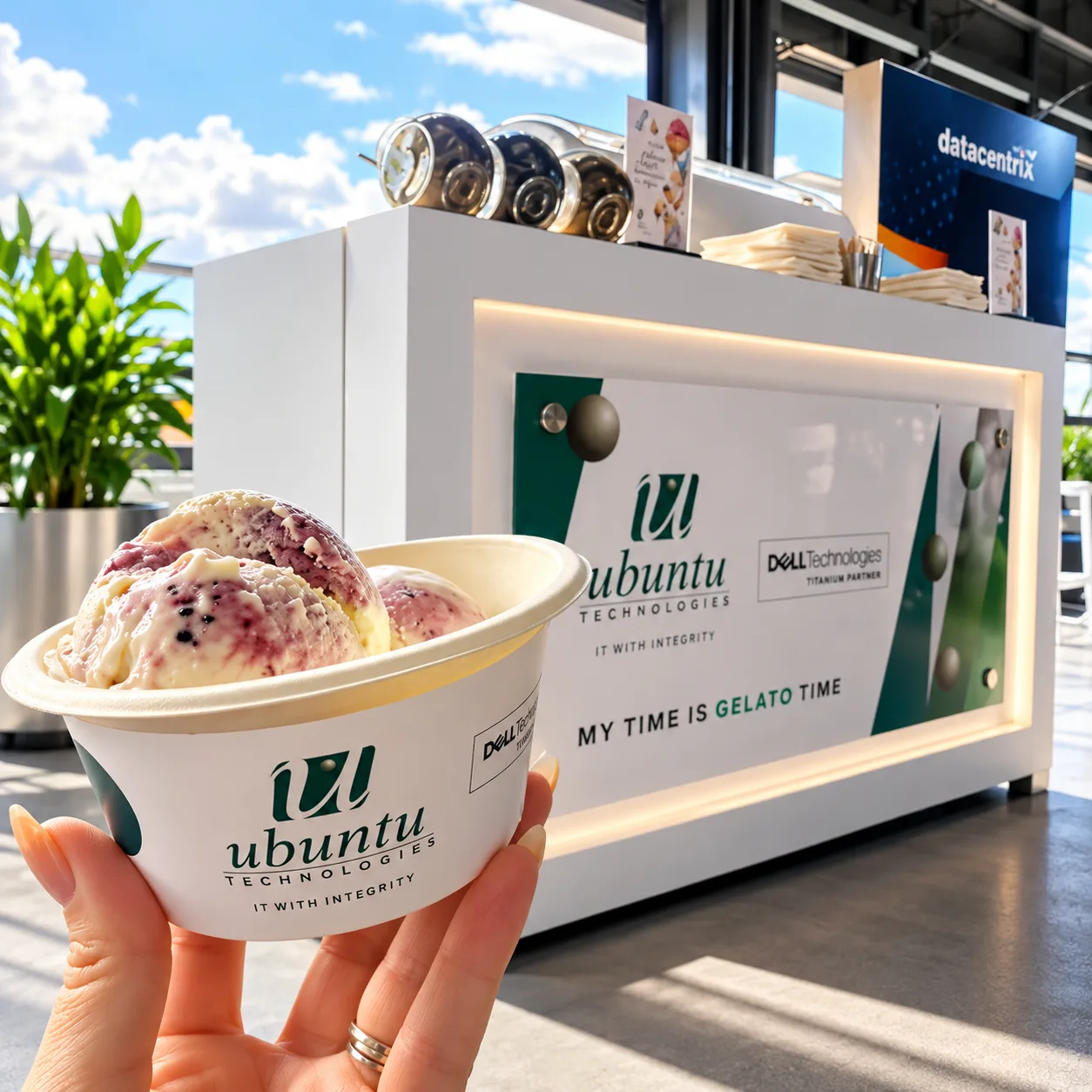Frozen yoghurt scoop gelato bar branding exhibition cup sleeves